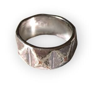 Chunky silver tone aged patina statement ring, appr. size 8